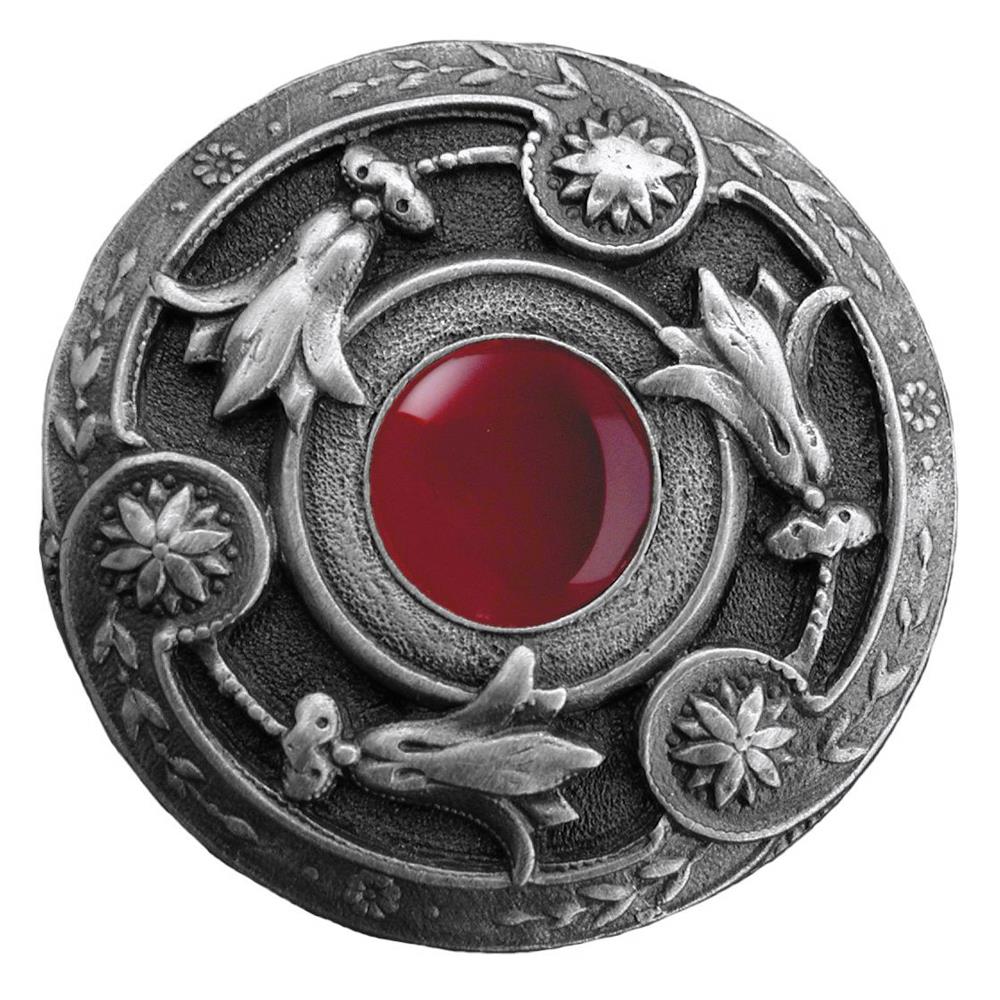 Notting Hill NHK-161-AP-RC Jeweled Lily Knob Antique Pewter/Red Carnelian natural stone